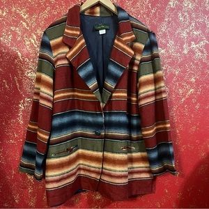 HUNTERS RUN Vintage Wool Blend Multi Colors Stripes Jacket Coat Blazer 14